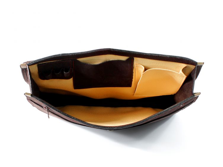 Cartable 1 soufflet en cuir nubuck marron