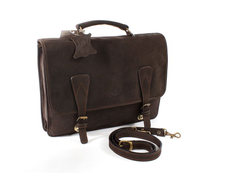 Cartable 1 soufflet en cuir nubuck marron