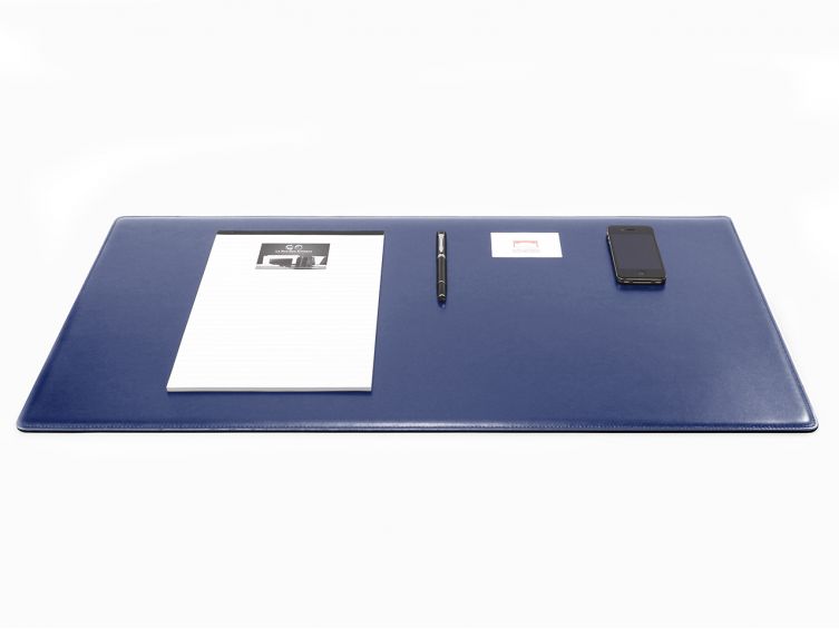 Grand sous-main cossu de bureau en cuir bleu - 80x40 cm