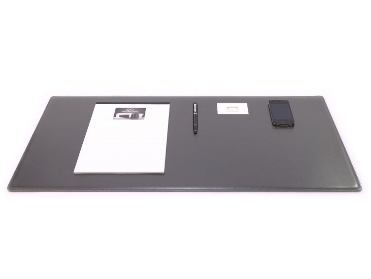 Grand sous-main cossu de bureau en cuir gris - 80x40 cm