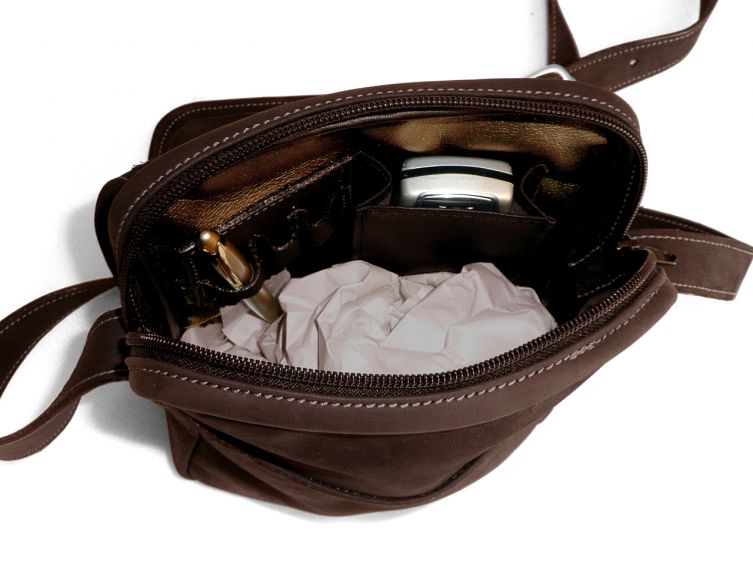 Sacoche baroudeur cuir chocolat