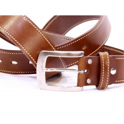 Ceinture en cuir noir, piqure blanche117LN