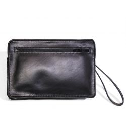 Sacoche homme en cuir noir lisse anse main 863