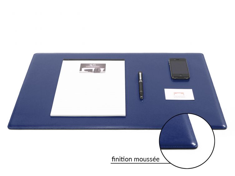 Sous-main cossu de bureau en cuir bleu - moyen - 60x40 cm 