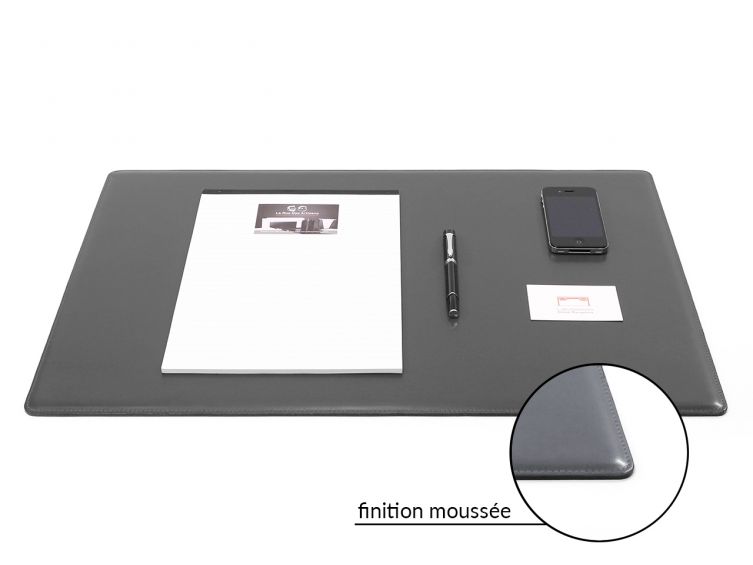 Sous-main cossu de bureau en cuir gris - moyen - 60x40 cm 