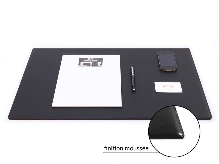 Sous-main cossu de bureau cuir noir - moyen - 60x40 cm 