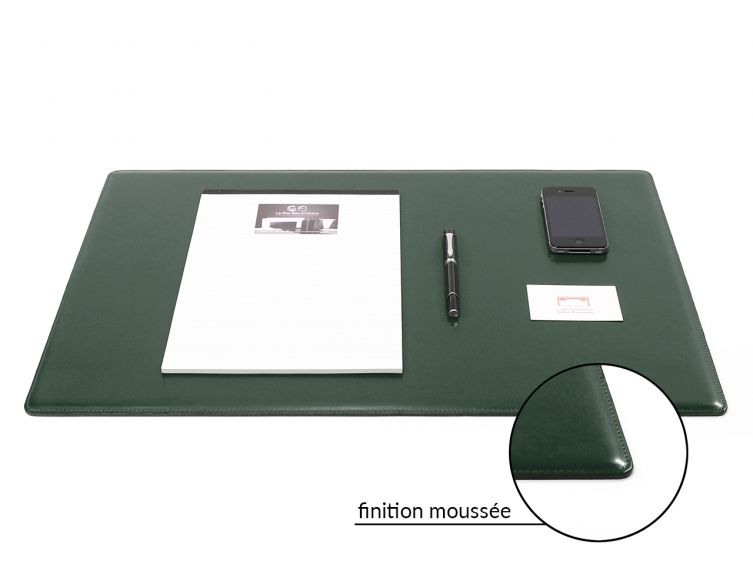 Sous-main cossu de bureau en cuir vert - moyen - 60x40 cm 