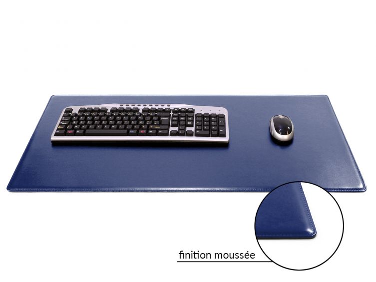 Grand sous-main cossu de bureau en cuir bleu - 80x40 cm 