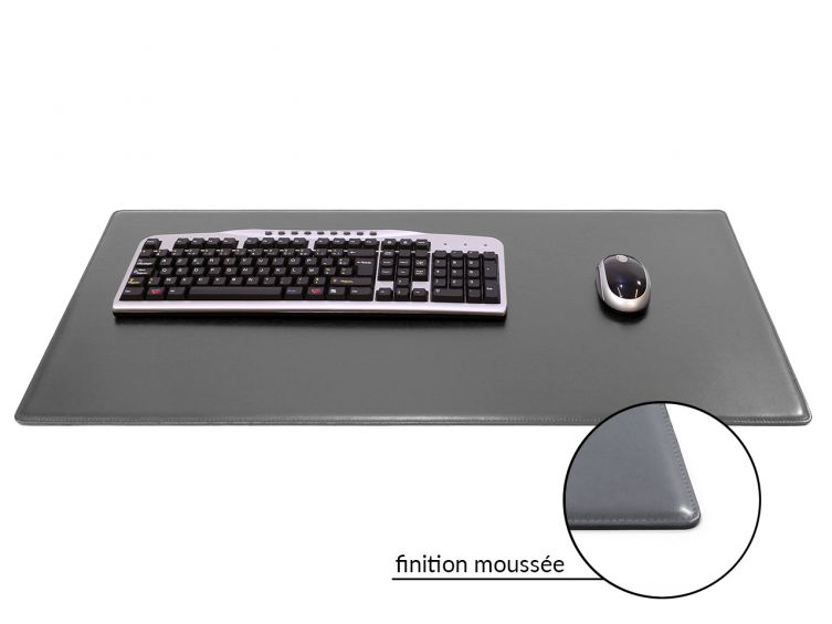 Grand sous-main cossu de bureau en cuir gris - 80x40 cm 