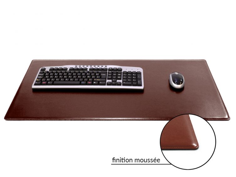 Grand sous-main cossu de bureau en cuir marron - 80x40 cm 