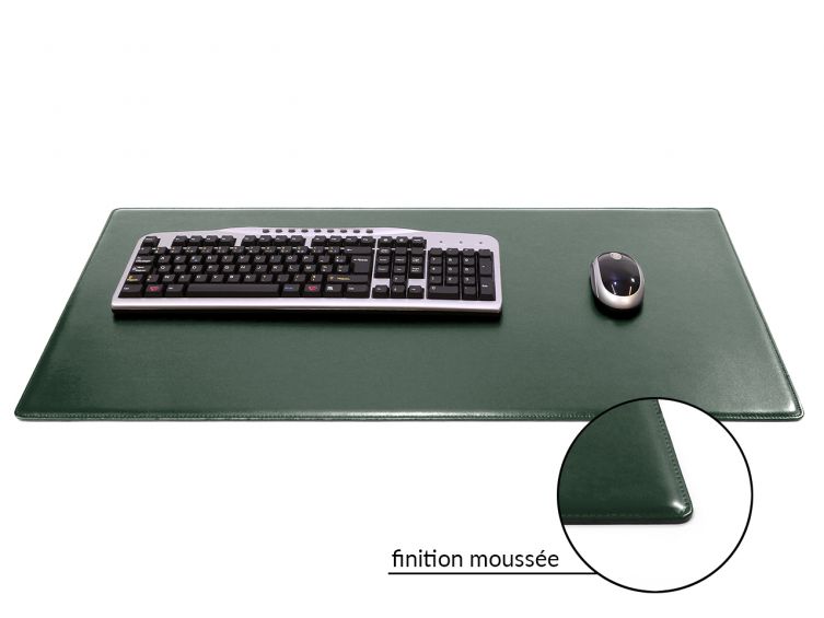Grand sous-main cossu de bureau en cuir vert - 80x40 cm 