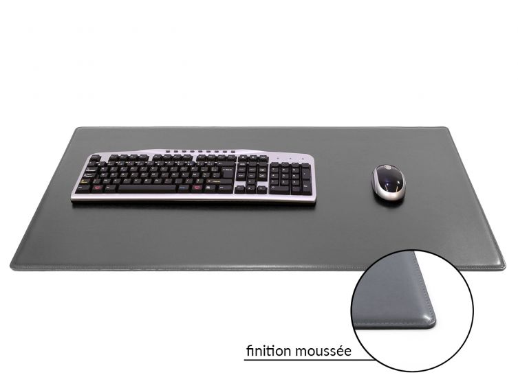 Sous-main cossu de bureau - XL - en cuir gris - 80x50 cm 