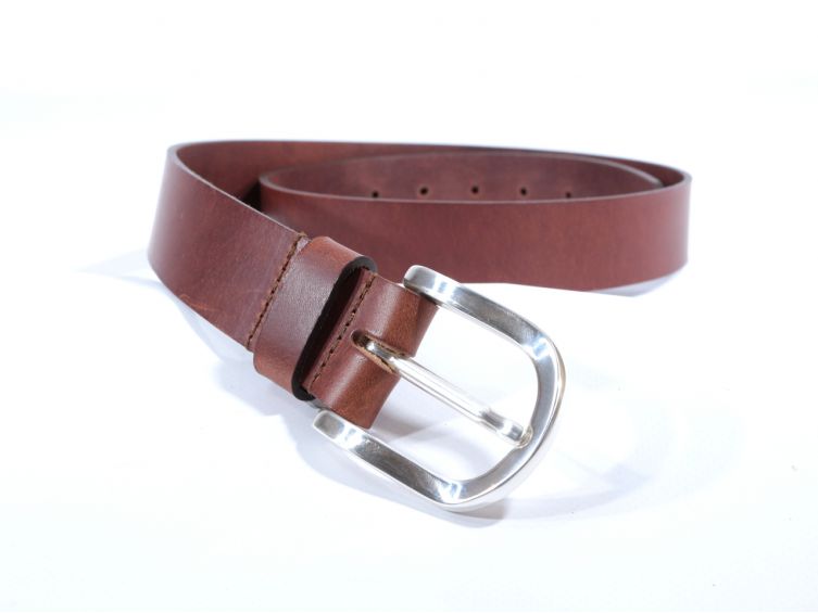 Ceinture cuir marron clair, boucle fer à cheval 4029