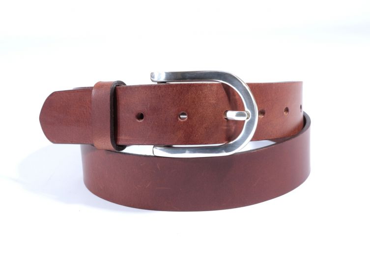 Ceinture cuir marron clair, boucle fer à cheval 4029