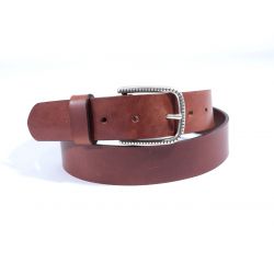 Ceinture cuir marron cannelle, boucle à motif 4030