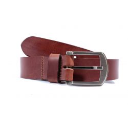 Ceinture cuir marron, boucle finition acier satinée 4031