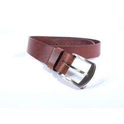 Ceinture cuir marron, boucle finition acier satinée 4031