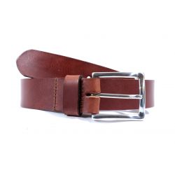 Ceinture cuir marron cannelle, boucle rectangle acier poli 4032