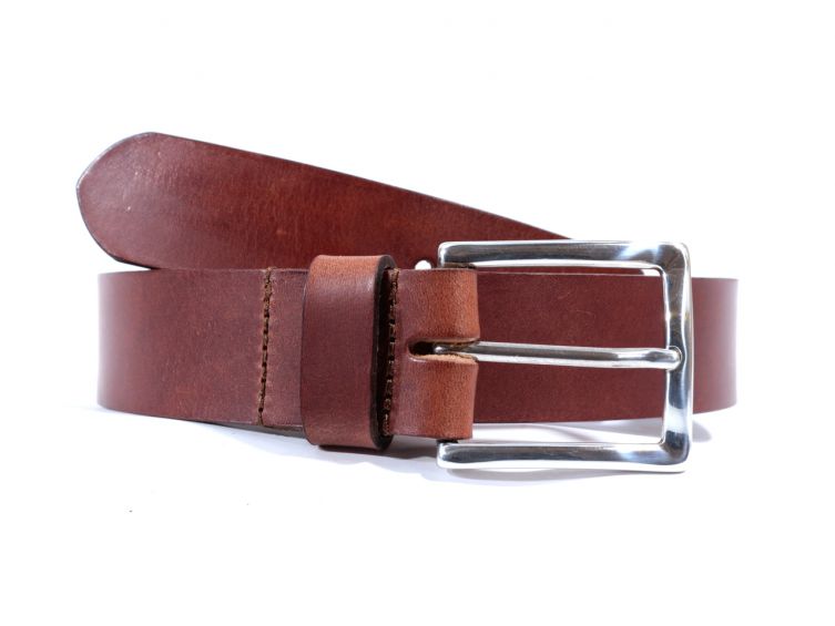 Ceinture cuir marron cannelle, boucle rectangle acier poli 4032