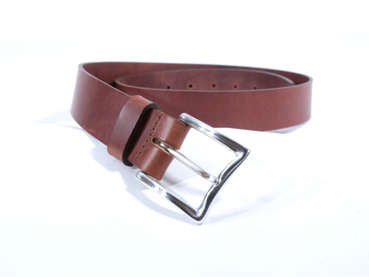 Ceinture cuir marron cannelle, boucle rectangle acier poli 4032