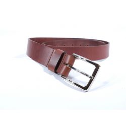 Ceinture cuir marron cannelle, boucle élégante acier poli 4037