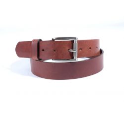 Ceinture cuir marron cannelle, boucle massive satinée poli 4040