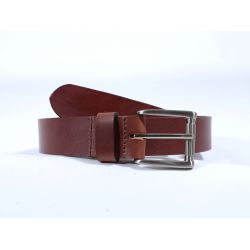 Ceinture cuir marron cannelle, boucle massive satinée poli 4040