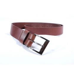 Ceinture cuir marron cannelle, boucle élégante acier poli 4041