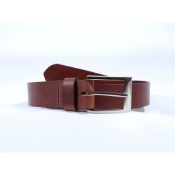 Ceinture cuir marron cannelle, boucle élégante acier poli 4041