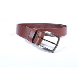 Ceinture cuir marron cannelle, boucle ogive deux tons 4043