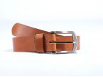 Ceinture cuir marron Gold, boucle moderne acier gris satiné 4031