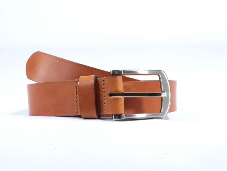 Ceinture cuir marron Gold, boucle moderne acier gris satiné 4031