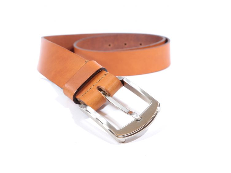 Ceinture cuir marron Gold, boucle moderne acier gris satiné 4031
