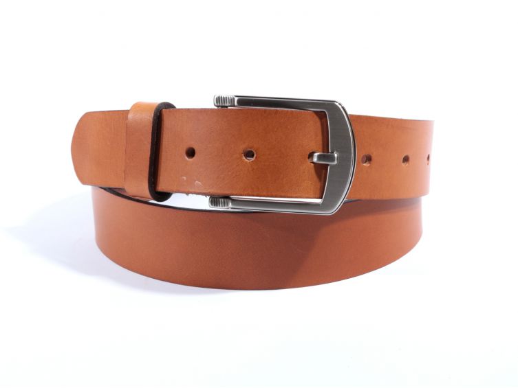 Ceinture cuir marron Gold, boucle moderne acier gris satiné 4031