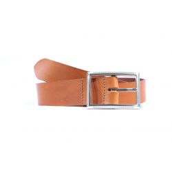 Ceinture cuir marron Gold, boucle double finement striée 4036