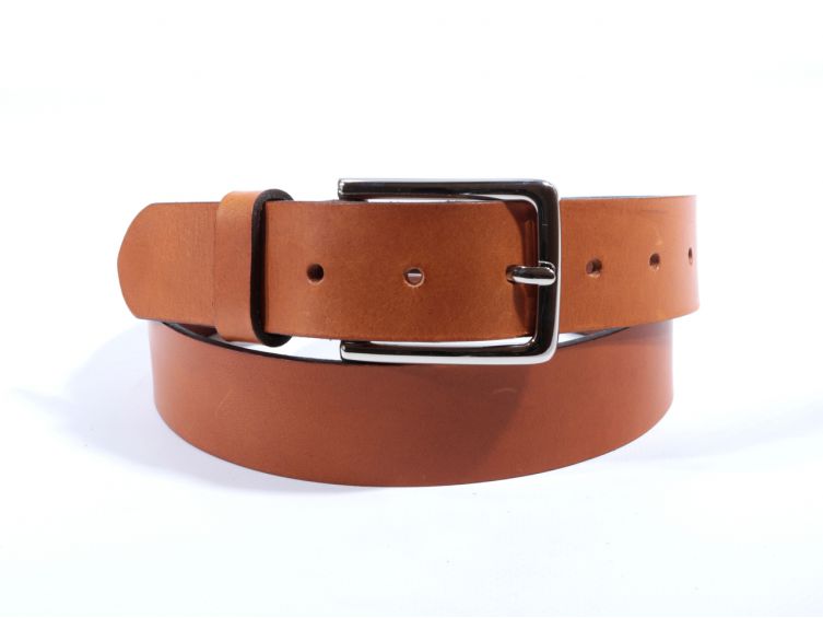 Ceinture cuir marron Gold, boucle élégante acier poli 4037