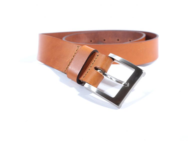 Ceinture cuir marron Gold, boucle carrée acier satiné 4046