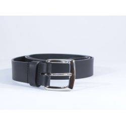 Ceinture cuir noir, boucle universelle brillante 4049