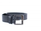 Ceinture cuir noir, boucle carrée acier satiné 4046
