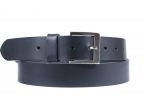 Ceinture cuir noir, boucle carrée acier satiné 4046