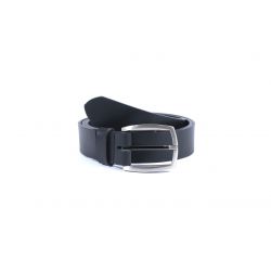 Ceinture cuir noir, boucle ogive deux tons 4043