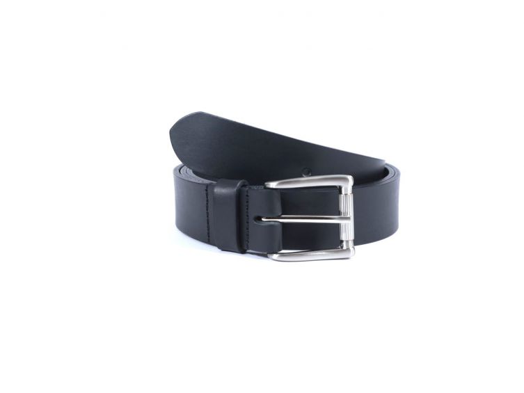 Ceinture cuir noir, boucle massive satinée poli 4040