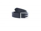 Ceinture cuir noir, boucle double finement striée 4036