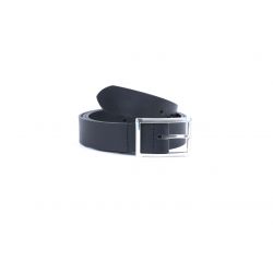 Ceinture cuir noir, boucle double finement striée 4036