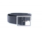Ceinture cuir noir, boucle double finement striée 4036