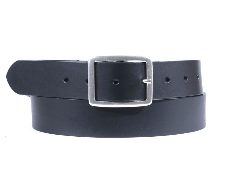 Ceinture cuir noir, boucle double finition satinée 4034