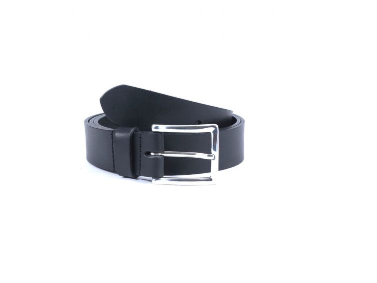 Ceinture cuir noir, boucle rectangle acier poli 4032
