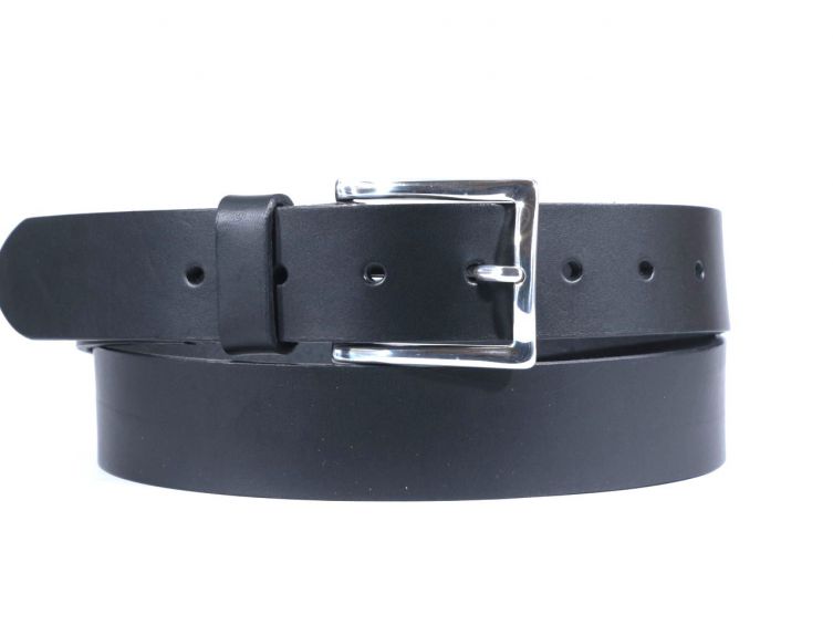 Ceinture cuir noir, boucle rectangle acier poli 4032