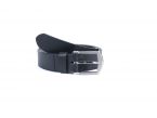 Ceinture cuir noir, boucle moderne acier gris satiné 4031