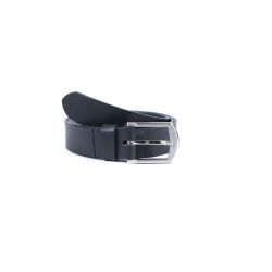 Ceinture cuir noir, boucle moderne acier gris satiné 4031